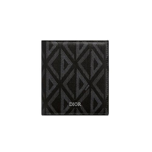 DIOR/迪奧 23新款 男士黑色帆布配皮鍍釕黃銅字母標(biāo)志錢夾2ESBH072DCO_H43E