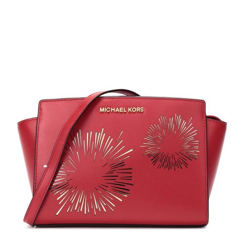 MichaelKors/邁克·科爾斯 Selma系列 女士牛皮大號(hào)印花郵差包單肩斜挎包