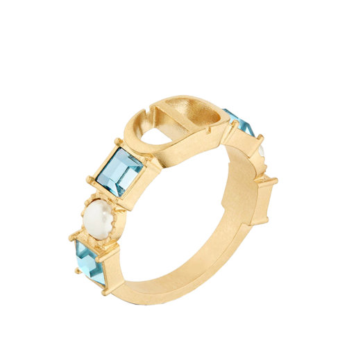 Dior/迪奧 22春夏新款PETIT CD系列 女士金色飾面金屬白色樹脂珠球飾和淡藍(lán)色透明水晶裝飾 R1193PTCCY_D457