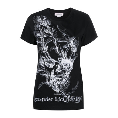 Alexander McQueen/亞歷山大麥昆 女裝 服裝 棉質骷髏頭印花 女士短袖T恤