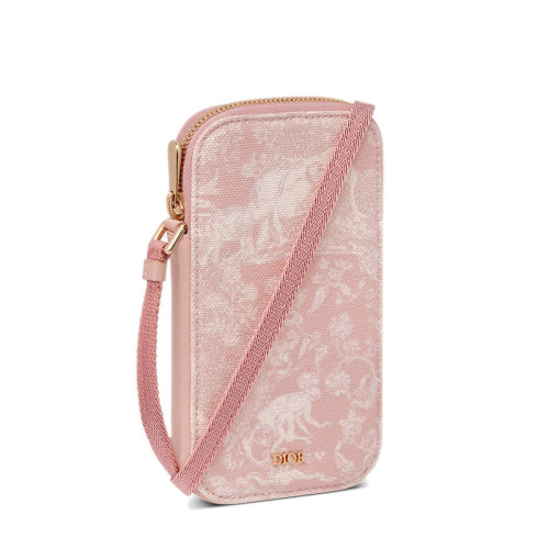 DIOR/迪奧 22春夏新款 兒童款淡粉色帆布象牙色茹伊印花圖案金扣單肩斜跨手機(jī)包S9902OTMJ_M45E