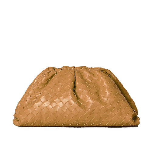 Bottega Veneta/葆蝶家  THE POUCH系列 焦糖色小羊皮編織手拿云朵包576175VCPP09830