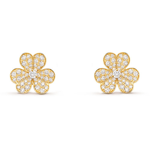 Van Cleef & Arpels/梵克雅寶 經(jīng)典Frivole系列 18k金黃金鑲嵌鉆石滿鉆三瓣花朵小號耳環(huán)VCARP0J900