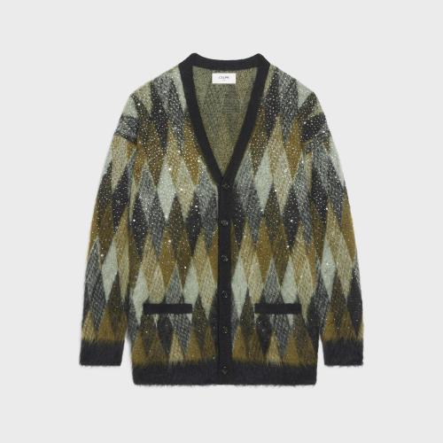  CELINE賽琳思琳 22年秋冬 男士 針織衫 拉絨馬海毛長(zhǎng)款刺繡開(kāi)衫 2AA48606S.30GR