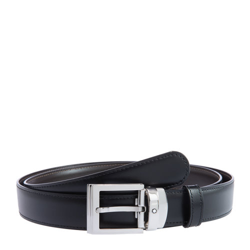 MontBlanc/萬(wàn)寶龍男士黑色牛皮金屬矩形針扣型時(shí)尚休閑腰帶皮帶 128142