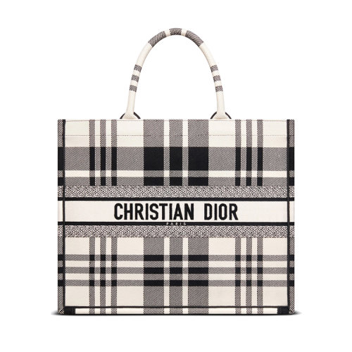 DIOR/迪奧 22新款DIOR BOOK系列 女士大號黑白拼色織物標志圖案刺繡手提肩背托特包M1286ZRUY_M041