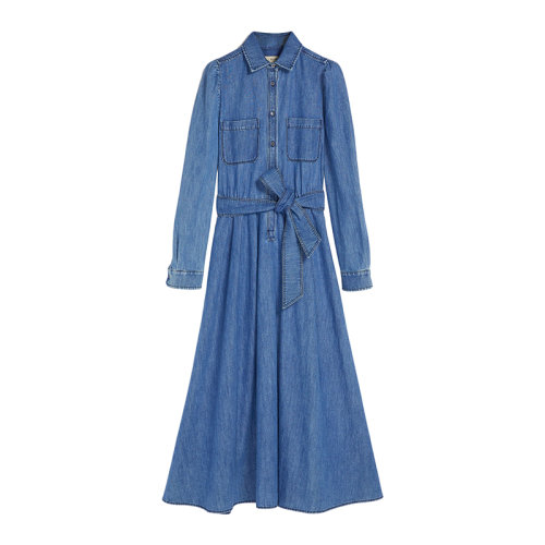 MaxMara/麥絲瑪拉 22年早春新款 LUANA系列 女士藍色純棉牛仔布襯衫式連衣裙5221072706008