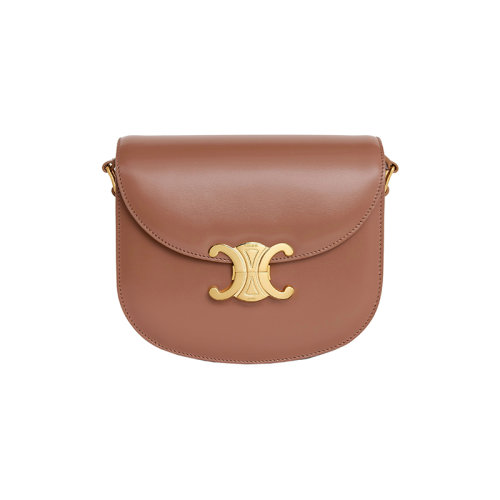 CELINE/賽琳 23春夏新款 女士古銅色小牛皮金色金屬飾面按扣翻蓋開合單肩斜挎包110413BF4.18BU