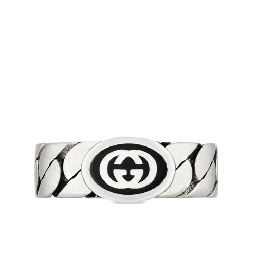 GUCCI/古馳  925純銀琺瑯互扣式雙G寬版馬銜索鏈戒指指環(huán)678656J84108191