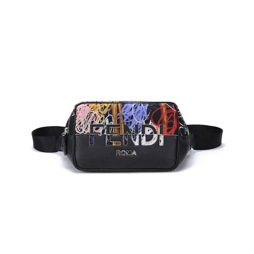 FENDI/芬迪 男士織物/皮革單肩斜挎包腰包涂鴉LOGO圖案 7VA526 AH8T