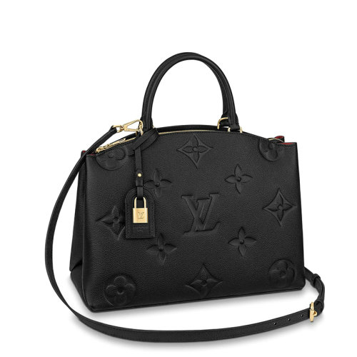 Louis Vuitton/路易威登 22春夏新款GRAND PALAIS系列 女士黑色老花壓紋粒面牛皮革金扣金鎖單肩斜挎手提包M45811