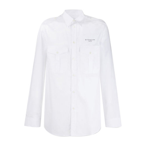 Givenchy/紀(jì)梵希 男士白色棉質(zhì)經(jīng)典字母徽標(biāo)印花裝飾尖領(lǐng)長袖上衣襯衣襯衫 BM60BP10ZJ-100
