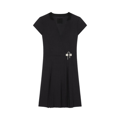 Givenchy/紀(jì)梵希 22年秋冬新款 女士黑色彈力羊毛混紡U形鎖扣連衣裙BW21DK1497-001