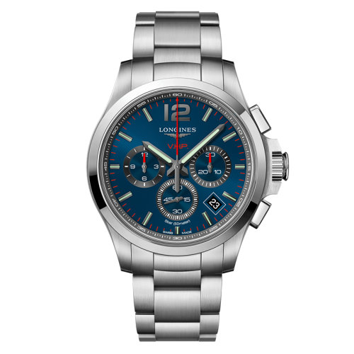 LONGINES/浪琴 康卡斯VHP系列 石英表精鋼表殼鋼鏈藍(lán)盤男表42毫米L3.717.4.96.6