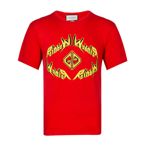男士推薦 GUCCI/古馳 古馳男裝 男士短袖T恤 圓領(lǐng) 紅色 男士短袖T恤男士上裝男裝 t恤男