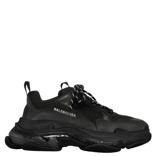 Balenciaga/巴黎世家  TRIPLE S系列 男士黑色雙層泡沫和網(wǎng)眼透明鞋底運(yùn)動(dòng)鞋541624W2FB11000