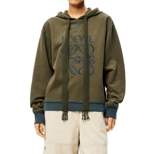 LOEWE/羅意威 22年春夏新款 女士羅頓綠色醋酸面料Logo刺繡連帽衫衛(wèi)衣S359341XAQ-4120