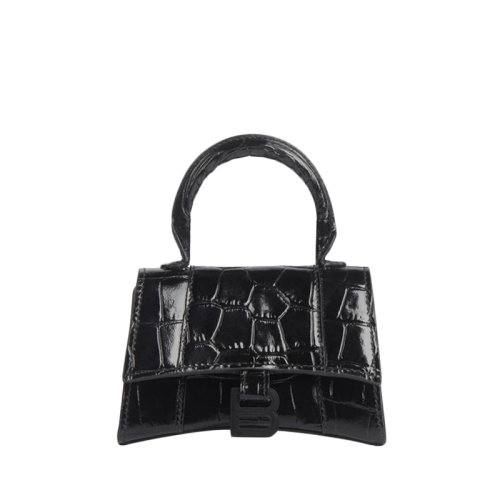Balenciaga/巴黎世家 2020新款 黑色鱷魚皮壓紋小牛皮迷你單肩手提包 6373721LR671000
