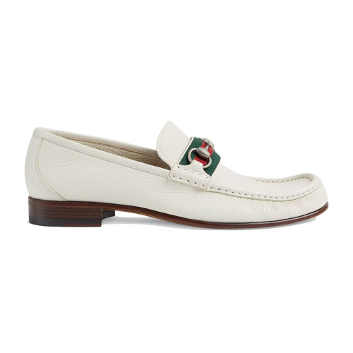 GUCCI/古馳 22年秋冬新款 男士白色皮革鈀金色馬銜扣樂福鞋6738191WQ109088