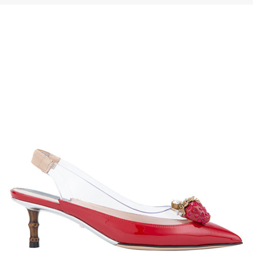 GUCCI/古馳 女士皮質(zhì) 草莓裝飾 紅色 尖頭 淺口 細(xì)跟 涼鞋  女士高跟鞋 575846-98E30-9137