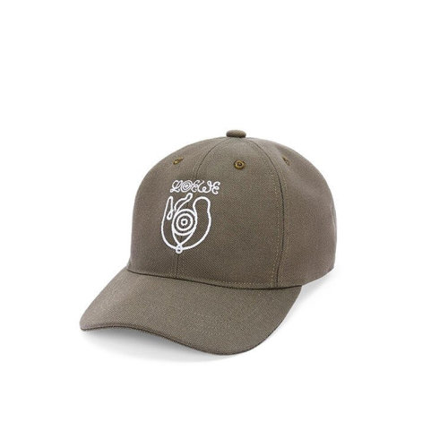 LOEWE/羅意威 22年春夏新款 男士卡其綠色帆布Eye自然刺繡棒球帽鴨舌帽K664358X12-4160