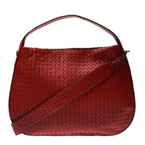 Bottega Veneta/葆蝶家 INTRECCIATO系列女士紅色羊皮編織款拉鏈開合單肩包斜挎包手提包女包 547225-V0016-6423