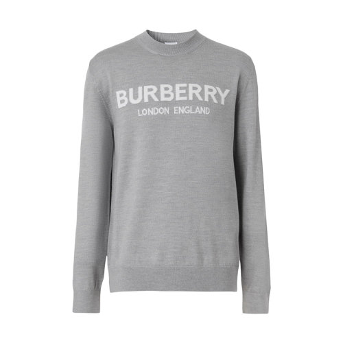 BURBERRY/博柏利 22年春夏新款 男士麻灰色羊毛混紡徽標嵌花針織衫毛衣80548971