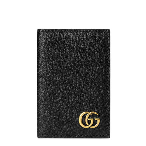 GUCCI/古馳 經(jīng)典款GG Marmont系列 男士黑色皮革金色雙G裝飾雙折卡包卡片夾547075DJ20T1000