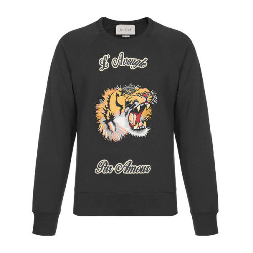 GUCCI/古馳  棉質(zhì) 圓領(lǐng) 黑灰色 男士衛(wèi)衣 408242 X5E80 1577