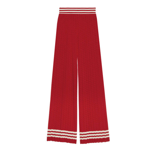 GUCCI/古馳 22年秋冬新款 adidas聯(lián)名系列 女士紅色純棉針刺菱形圖案闊腿褲697496XKCF86229