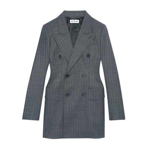 Balenciaga/巴黎世家 22年早春新款 HOURGLASS系列 女士灰色威爾士格紋羊毛休閑外套西裝571279TGT151240