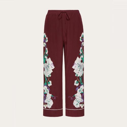  VALENTINO華倫天奴 22年秋冬 女士 休閑褲 PANTALON FACON PYJAMA EN CREPE DE CHINE BRODé X