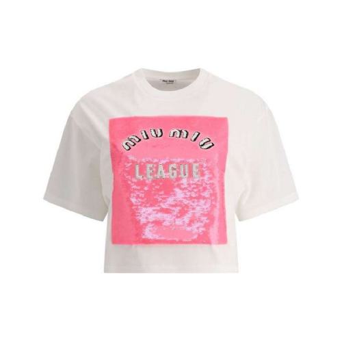  Miu Miu/繆繆 女士花色棉質(zhì)短袖T恤 MJN336-1ZSB-F0D3X PLFSX