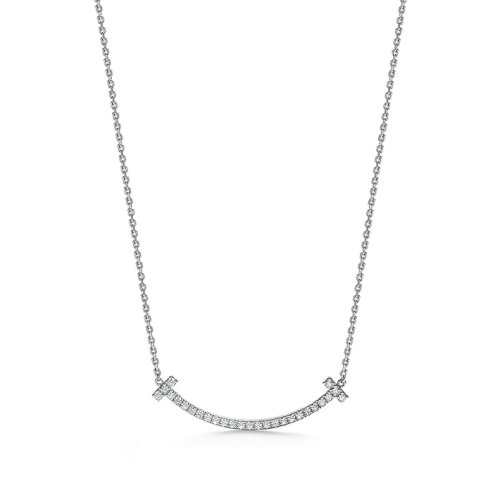 Tiffany & Co./蒂芙尼  TiffanyT系列 18K金白金鑲嵌鉆石微笑吊墜項(xiàng)鏈 67513312