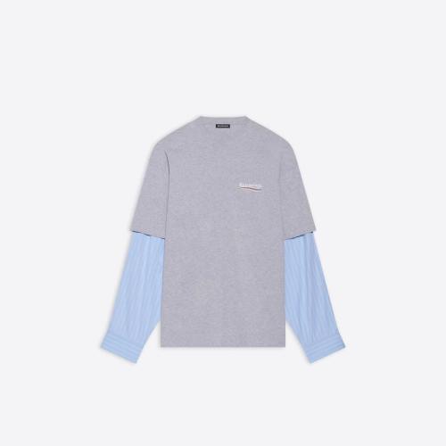  BALENCIAGA巴黎世家 22年春夏 男士 長(zhǎng)袖T恤 Political Campaign Layered T-shirt  in Grey 67 預(yù)定商品1-3周發(fā)貨