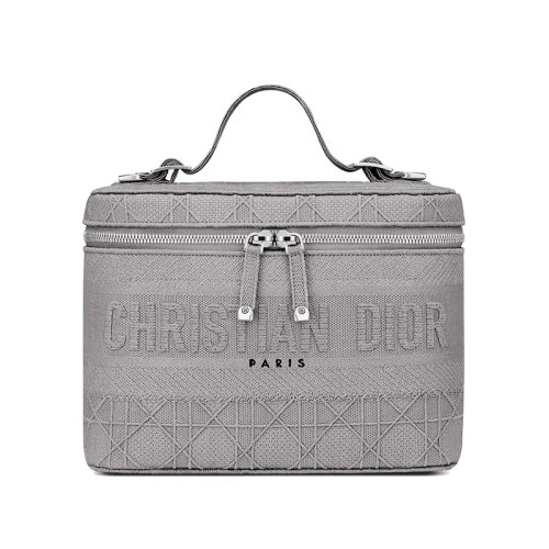DIOR/迪奧 VANITY DIOR系列 淺灰色繡有Cannage圖案旅行化妝袋 S5480VREY_M950