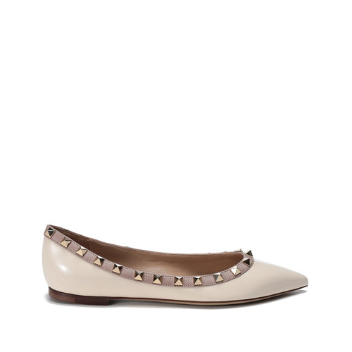 Valentino/華倫天奴【22春夏新款】女士皮革Rockstud鉚釘裝飾尖頭芭蕾平底鞋單鞋 XW2S0403 VNW