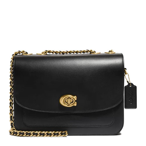 COACH/蔻馳Madison系列女士黑色小牛皮旋扣開合單肩包斜挎包鏈條包女包 5211B4BK