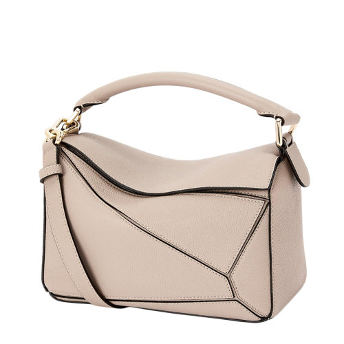 Loewe/羅意威 22春夏新款Puzzle系列 女士小號豆沙色牛皮革幾何線條可單肩斜挎手提拼圖包 0010588150