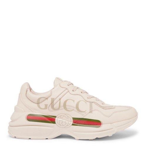 GUCCI/古馳 男士RhytonGucci徽標(biāo)皮革運(yùn)動(dòng)鞋500877DRW00