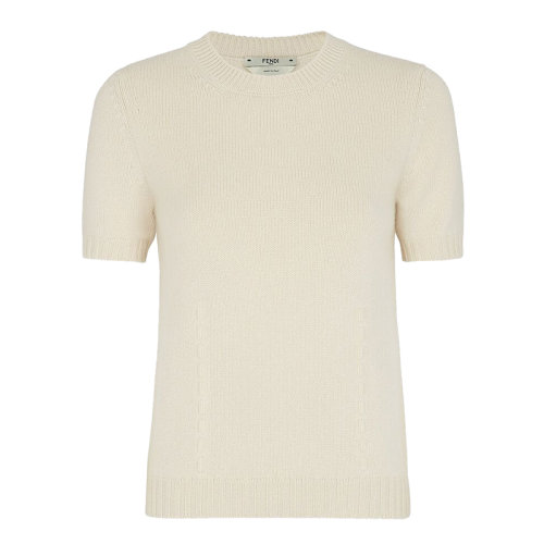 FENDI/芬迪 2021年秋冬新款 女士白色羊絨修身圓領(lǐng)短袖毛衣FZX736AHE6F1ENO