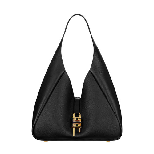 Givenchy/紀(jì)梵希 22新款 G-Hobo系列 女士中號(hào)黑色粒面小牛皮鱷魚壓紋肩帶同色系掛鎖皮革手柄金色飾面單肩腋下包BB50QSB1M2-001