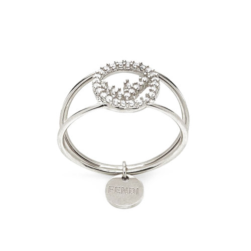 FENDI/芬迪  F FENDI系列 女士銀色金屬Fendi刻字的個性化吊墜天然晶體戒指8AG9306DMF0GGH