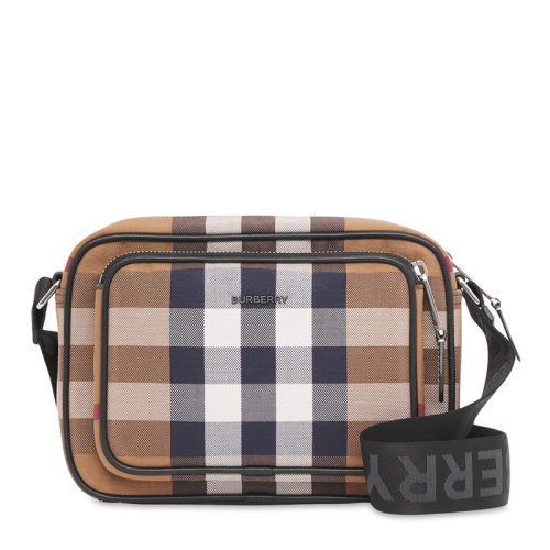 BURBERRY/博柏利  男士格紋裝飾提花徽標(biāo)可調(diào)式網(wǎng)紋尼龍束帶斜挎包單肩包相機(jī)包男包 8041676