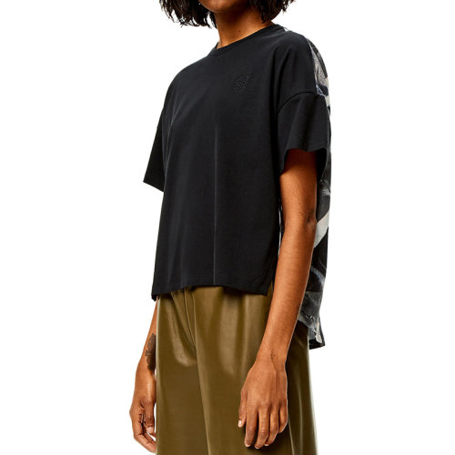 LOEWE/羅意威 22年秋冬新款 女士黑色/多色棉質(zhì)真絲混紡純棉小貓印花T恤S359Y22X22-1489