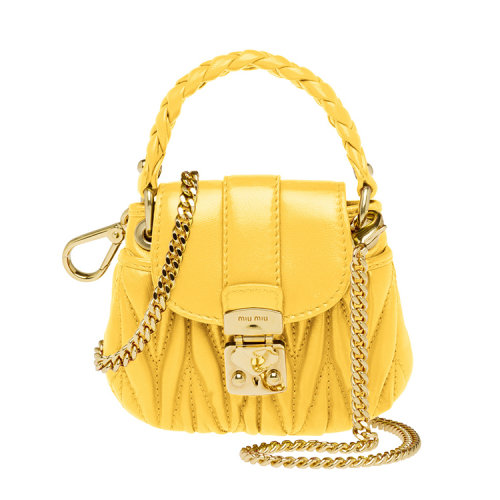 MiuMiu/繆繆 黃色 女士Matelassé軟羊革迷你手拿包 5TT120_N88_F0377