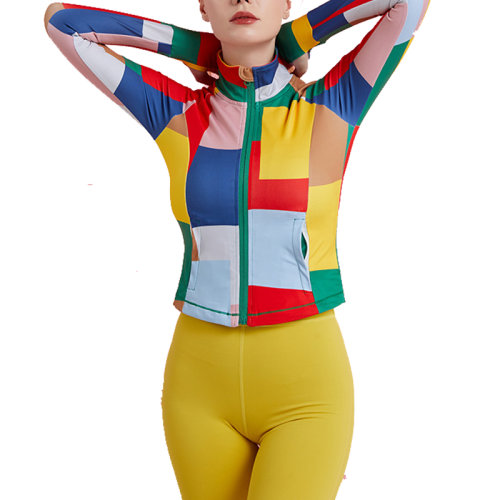 GeleiStory/GeleiStory   春冬新款印花瑪雅格紋瑜伽服外套女修身速干透健身服拉鏈上衣  女士夾克