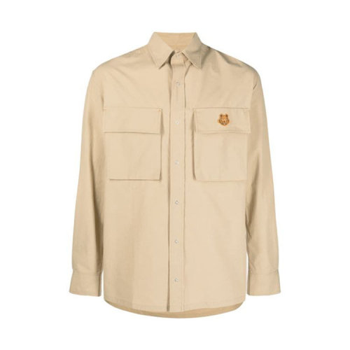 KENZO/高田賢三 凱卓男裝 時(shí)尚百搭 男士 米色棉質(zhì)刺繡小虎頭長袖襯衫 FB55CH5039SA.11 HJH0010D