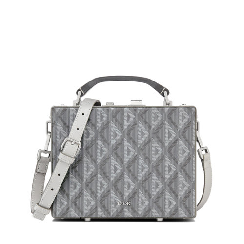 DIOR/迪奧 22春夏新款LOCK系列 男士灰色CD Diamond圖案帆布光滑牛皮革箱形單肩斜挎手提包1LXBR163CDP_H42E