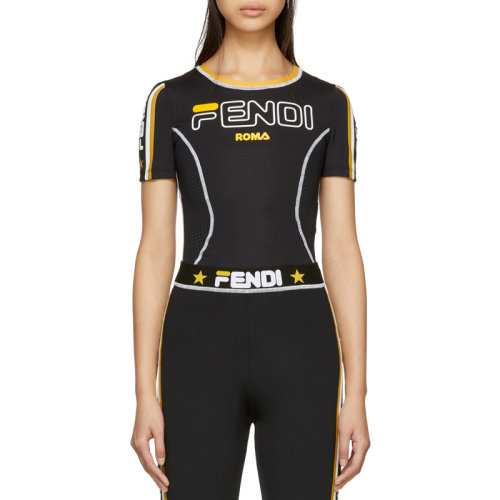 Fendi/芬迪  女裝 服飾 斐樂聯(lián)名款 黑色混紡logo標(biāo)識(shí)時(shí)尚修身女士短袖T恤